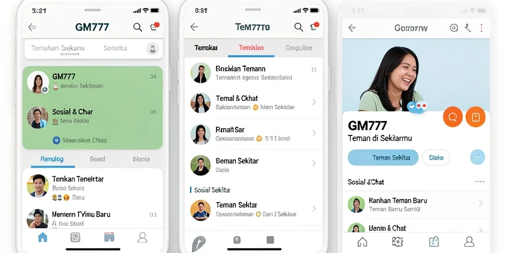Tampilan antarmuka GM777 dengan fitur Teman Sekitar yang menarik.