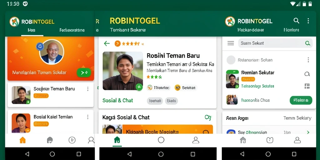 Antarmuka aplikasi ROBINTOGEL untuk menemukan teman sekitar.