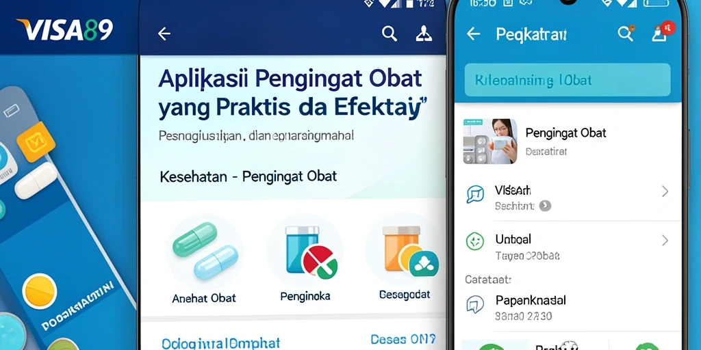 Antarmuka aplikasi VISA89 dengan fungsi Pengingat Obat yang efektif.